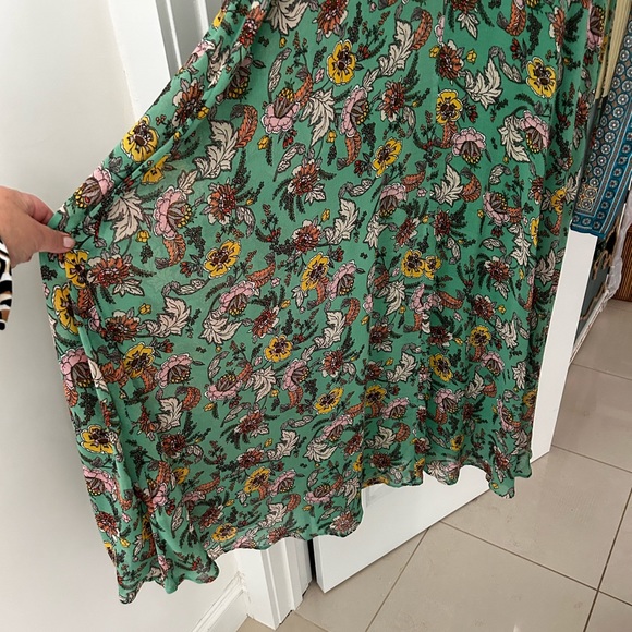 Free People Green floral maxi dress with large blouson ruched & tied sleeves - L - Picture 8 of 8